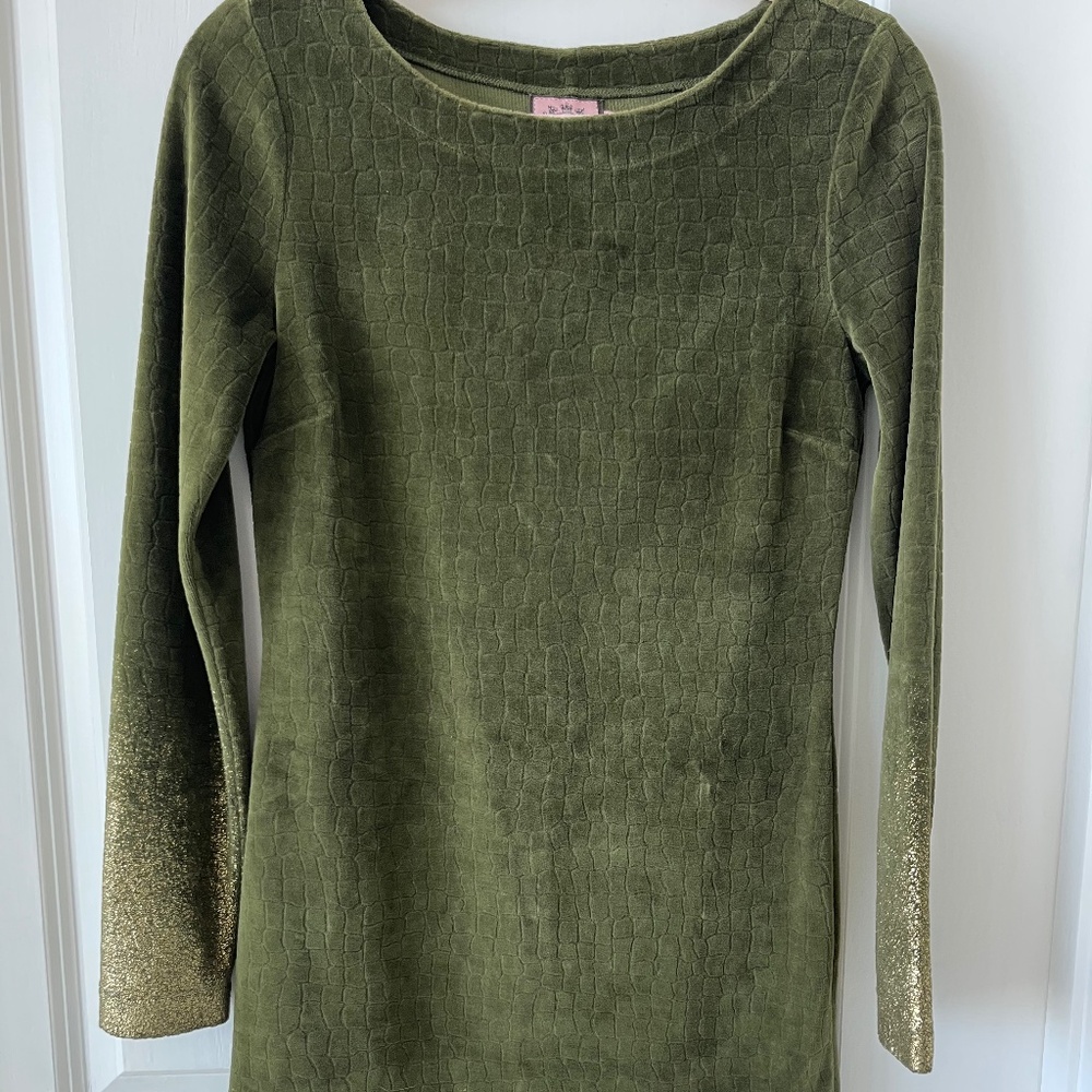 JUICY COUTURE Olive Green Textured Dress w/ Gold Foil Detail | Size S